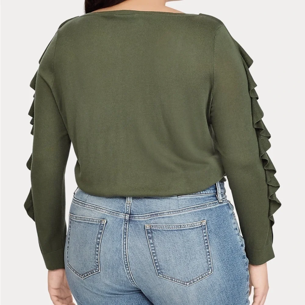 Lauren Ralph Lauren Ruffled Silk-Blend Sweater Admiral Green Women’s 1X - Picture 2 of 13